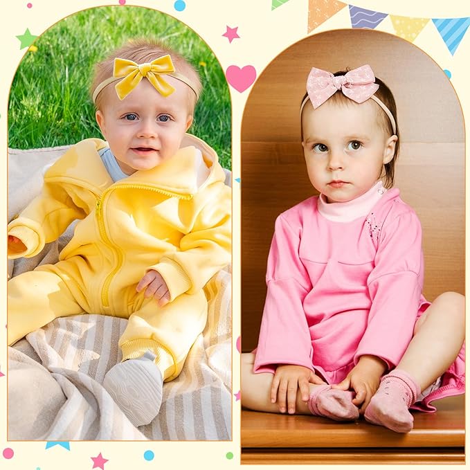 20 Pack Baby Girls Hair Bows Headbands Nylon Elastic Hair Bands Ribbon Bow Hair Accessories for Newborns Infants Toddlers Photo Props