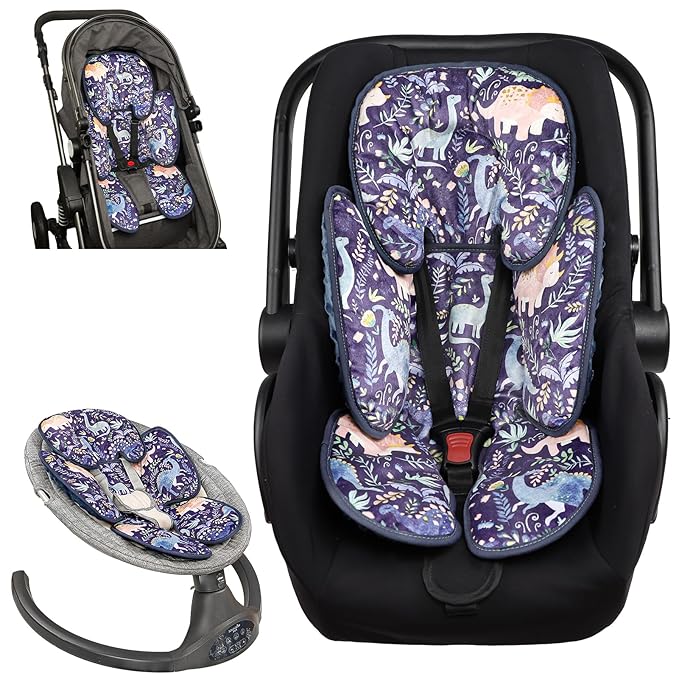 Pea Pod Infant Car Seat Insert 2-in-1 Baby Car Seat Head & Body Support for Newborns abaoys Preemie Carseat Stroller Cushion Pad Headrest with Soft Minky Dot Fabric Backing, Cute Dinosaur