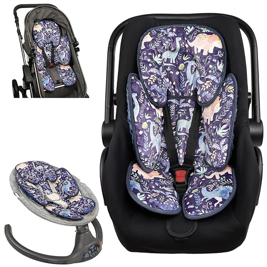 Pea Pod Infant Car Seat Insert 2-in-1 Baby Car Seat Head & Body Support for Newborns abaoys Preemie Carseat Stroller Cushion Pad Headrest with Soft Minky Dot Fabric Backing, Cute Dinosaur