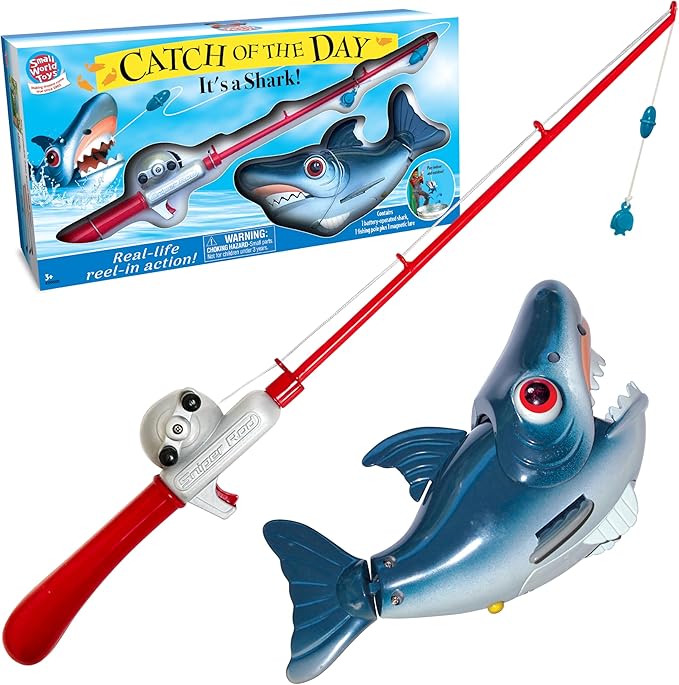 Small World Toys Magnetic Fishing Game, Catch of The Day Shark Fishing Toy for Kids Ages 3+, Includes Kids Fishing Pole and 1 Fish for Toddler Bath Toys, Water Fish Toys for Pools & Tubs