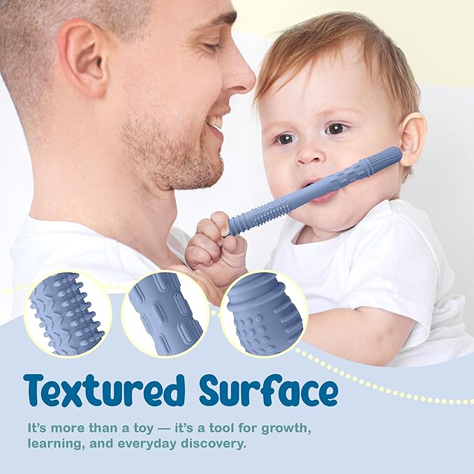 Silicone Baby Teething Toys, Soft Teether Set for Sore Gums, BPA Free Chew Toys for Infants 3+ Months, Textured Teething Relief, Easy Grip Design (Dark Blue)