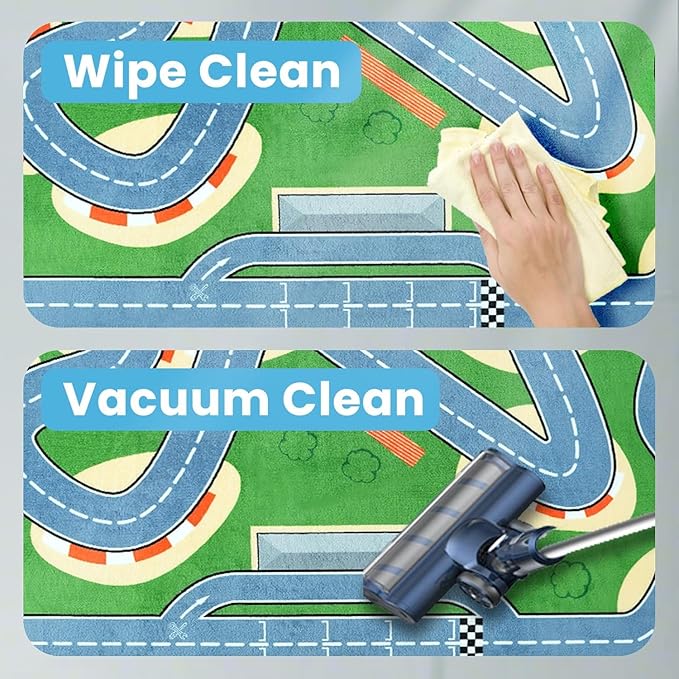 1.3" Thick Baby Floor Play Mat 79x158, Basic Padded Memory Foam Kids Mat, Extra Large Non-Slip Plush Playmat for Nursery Playroom Classroom (Race Track)
