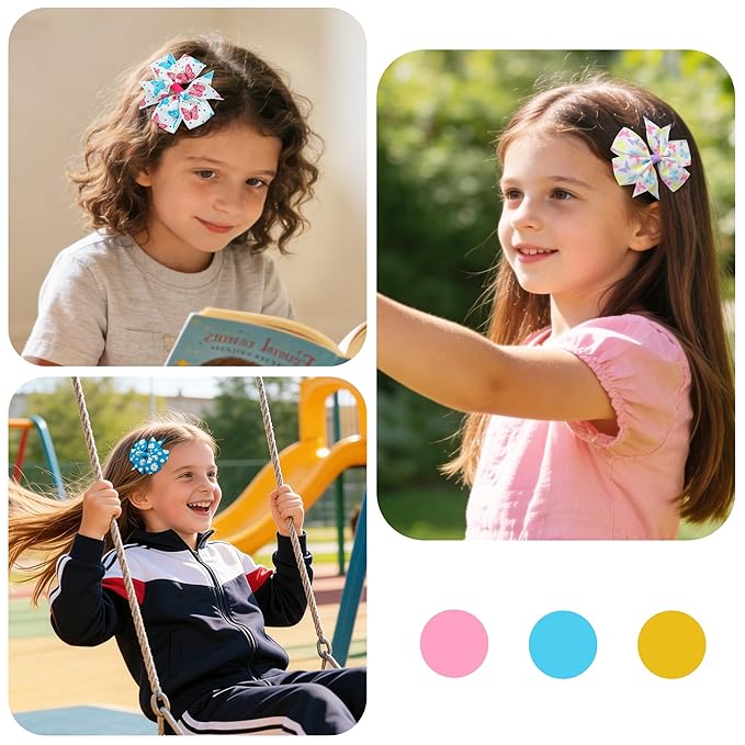 CÉLLOT 40Pcs 3 Inch Boutique Grosgrain Ribbon Pinwheel Hair Bows Alligator Clips For Girls Toddlers Accessories Teens Gifts In Pairs(Fresh Color)