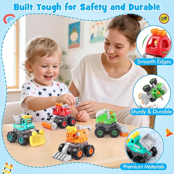 ORWINE Baby Boy Toys Cars, Push and Go Cars for Kids, Friction Powered Stunt Trucks, 4PCS Construction Vehicles Baby Toys for 2 3 4 5 Years Old Boys Girls, Birthday for Toddler Age 2-3