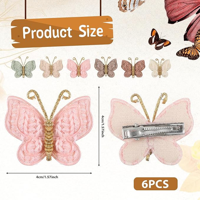 Toddler Hair Bows, 6pcs Bow Clips for Baby Girls, Mini Butterfly Clips Hair Accessories for Infants Baby Kids Fine Hair