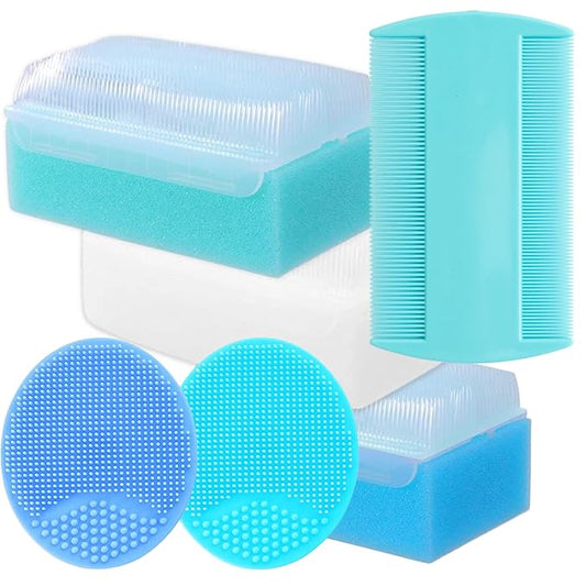 Cradle Cap Brush for Babies - Cradle Cap Treatment | Baby Sponge for Bathing | Baby Brush and Comb Set Newborn | Baby Comb & Scalp Scrubber (Set of 6)