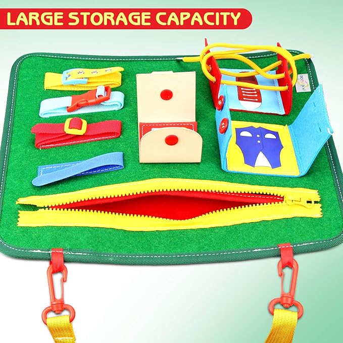 Toddler Busy Board | Colorful Activity Sensory Play Set to Stimulate Motor Skills, Learning & Fun | Educational Tool for Hand Eye Coordination & Basic Dressing Skills | School Bus Back | Travel Size