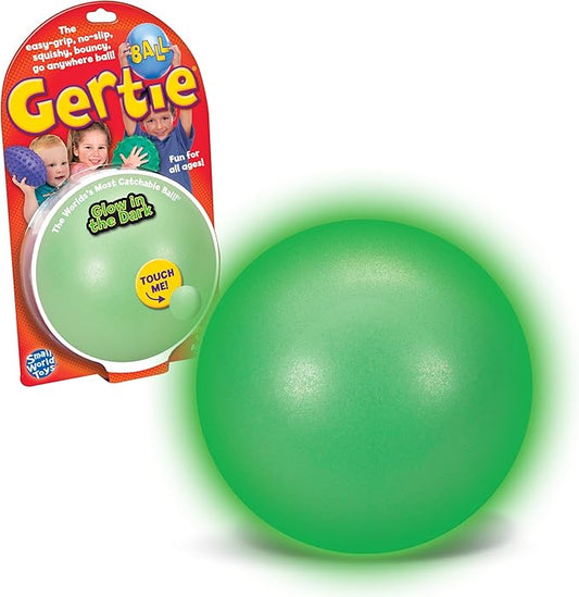 Small World Toys Glow in The Dark Gertie Handball, 9" Inflatable Sensory Balls, Soft Huggable Squishy Bouncy Ball for Kids Ages 3+, Toddler Ball for Sensory Development