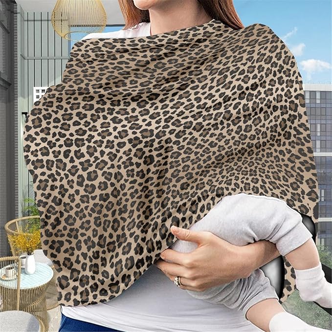 Forchrinse Leopard Cheetah Animal Print Baby Car Seat Canopy for Boys Girls - Soft Nursing Breastfeeding Cover Stroller Cover Baby Car Seat Cover