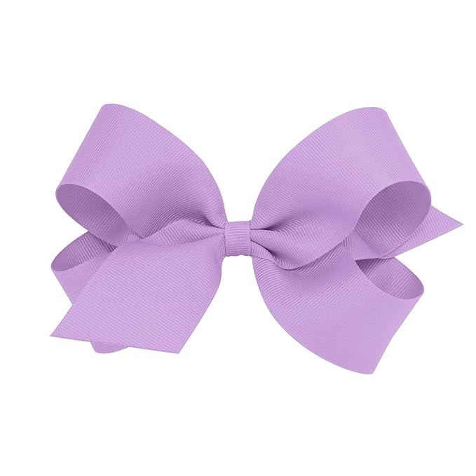 Wee Ones Girls' Classic Grosgrain Hair Bows with Plain Wrap Center, No-Slip Hair Clip, Handmade, Light Orchid, Large