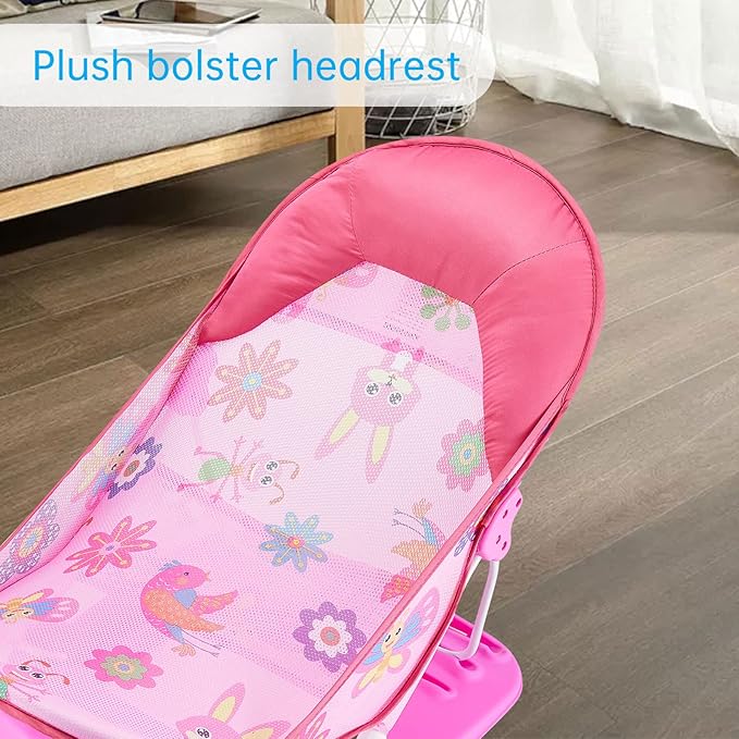 Foldable Baby Bather - Baby Bath Support with 3 Adjustable Positions for Newborns 0-12 Months (Pink-02)