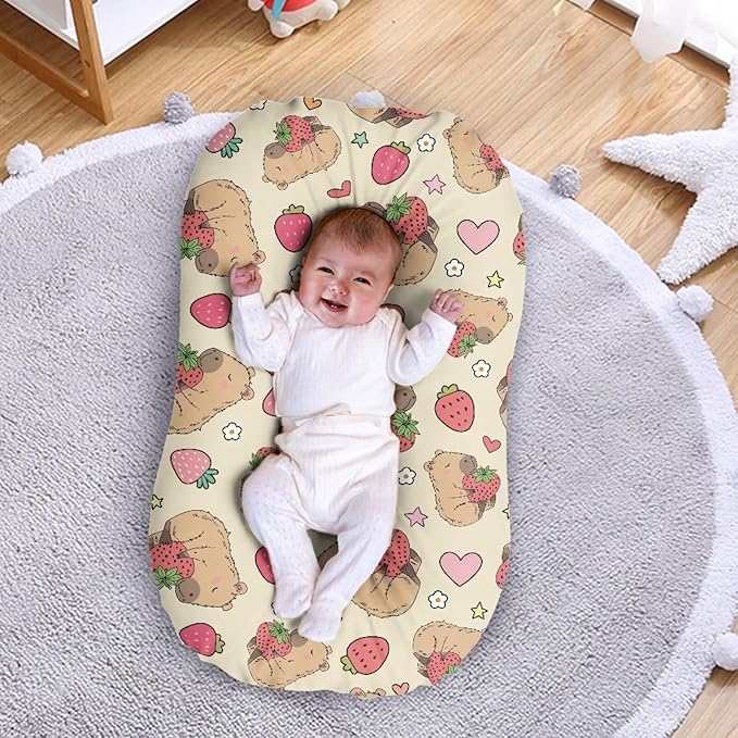Strawberry Capybara Snuggle Me Lounger Cover for Baby Boys and Girls, Cute Lounger Pillow Covers, Newborn Infant Nest Slipcover 31.5'' x 21.3''