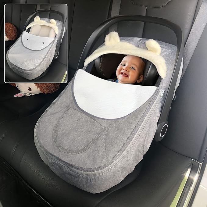 Car Seat Cover for Babies,Winter Baby Car Seat Cover for Boys & Girls-Keeps Babies Warm and Cozy,2 in 1Universal Carseat Cover Fit for All Season