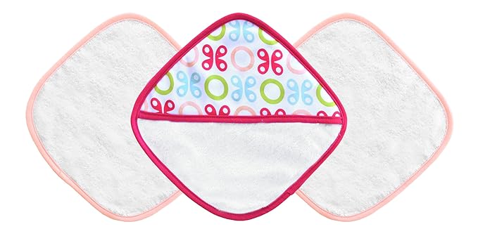 JJ Cole Washcloth and Bath Mitt Set, Pink Butterfly, 3 Count