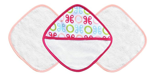 JJ Cole Washcloth and Bath Mitt Set, Pink Butterfly, 3 Count