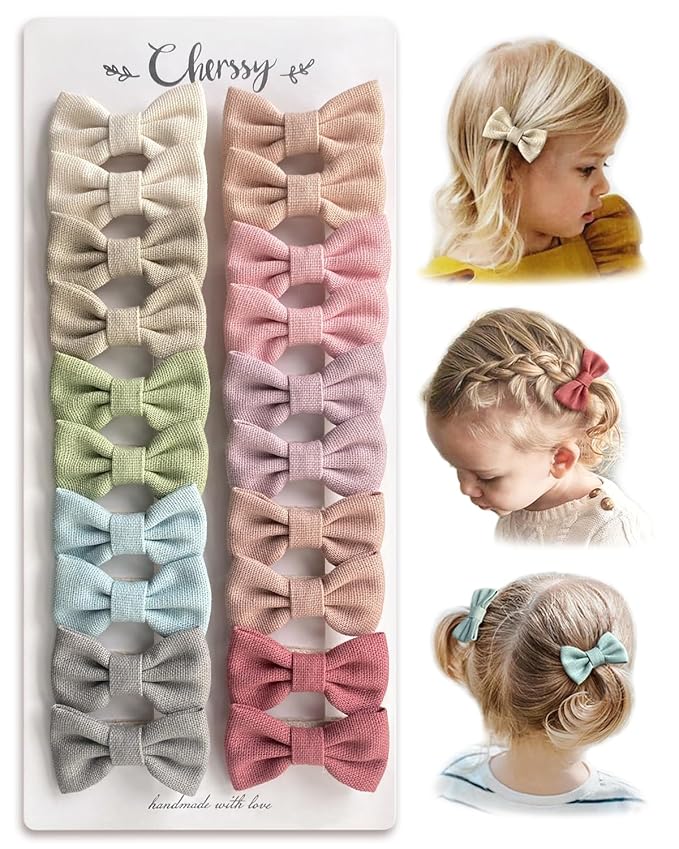 Cherssy Hair Bow Clips for Girls, 20pcs 2" Neutral Fully Lined Alligator Clips and Baby Barrettes, Non Slip Hair Accessories for Infants Toddlers School Age Girls