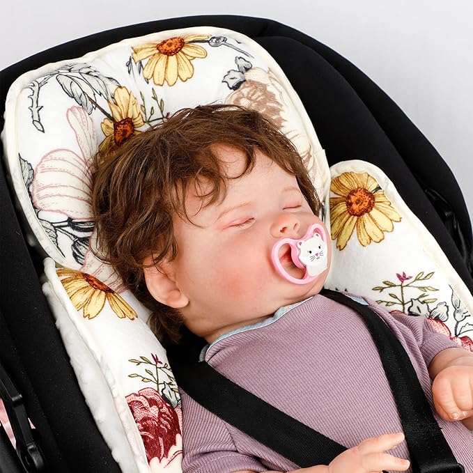 Floral Baby Car Seat Head and Body Support,2-in-1 Reversible CarSeat Insert,Soft Cushion for Carseat, Stroller, Swing, Bouncer, Vintage Flowers