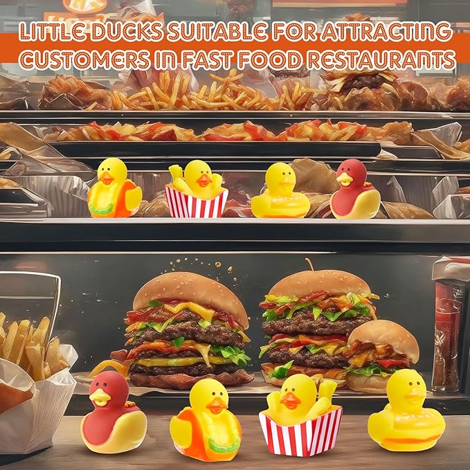 Deekin 24 Pcs Rubber Ducks 2" 4 Style Cute Ducks Bulk Small Assortment Duckies Pool Party Favors Decoration (Fast Food)
