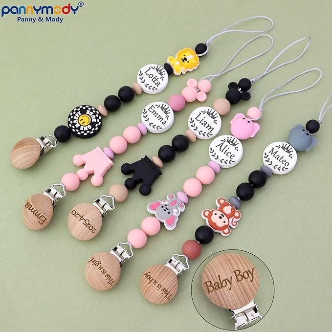 Personalized Pacifier Clip with Name, Custom Animal Pacifier Clips for Boy Girl, Personalized Custom Baby Gifts for Newborn (Lion)