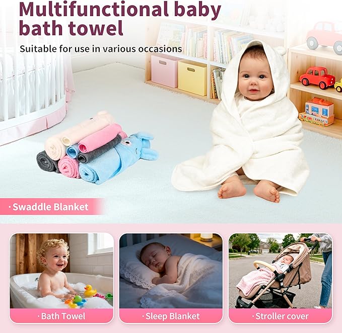 HBHLFZ 4-Pack Baby Bath Towels,Set of 2 Hooded Baby Bath Towels and 2 Baby Face Towels, Super Soft,Highly Absorbent,31.5x31.5inch,Suitable for Newborns,Toddlers and Children,Unisex（Kitten, Bear）