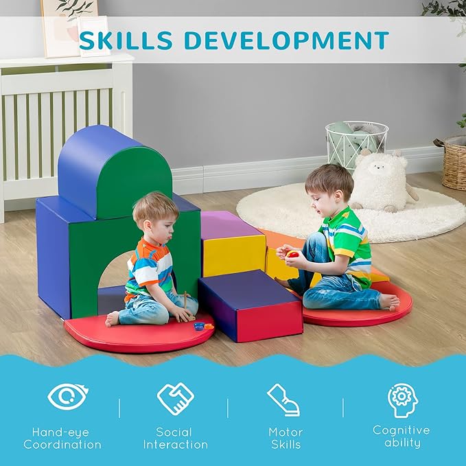 Qaba 7-Piece Baby Soft Play Equipment, Toddler Crawling Climber for Creativity and Shape Discovery with Easy-to-Clean Surface, Climbing Toy for Toddlers, Multicolored