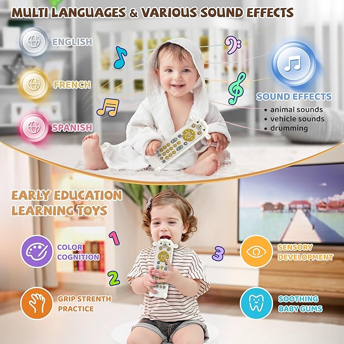 KIRALUMI Baby Remote Control Toy - Baby Musical Toys, Early Number Learning in 3 Languages (English, Spanish & French), Preschool Boys Girls Toys Gift 6, 12, 18 Months.
