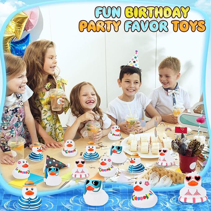 Honoson 48 Pcs Summer Beach Rubber Duckies Bulk Mini Rubber Duck Bath Toys Float Bathtub Ducky Cute Squeaky Ducky for Classroom Carnival Summer Birthday Baby Shower Party Favor (White)