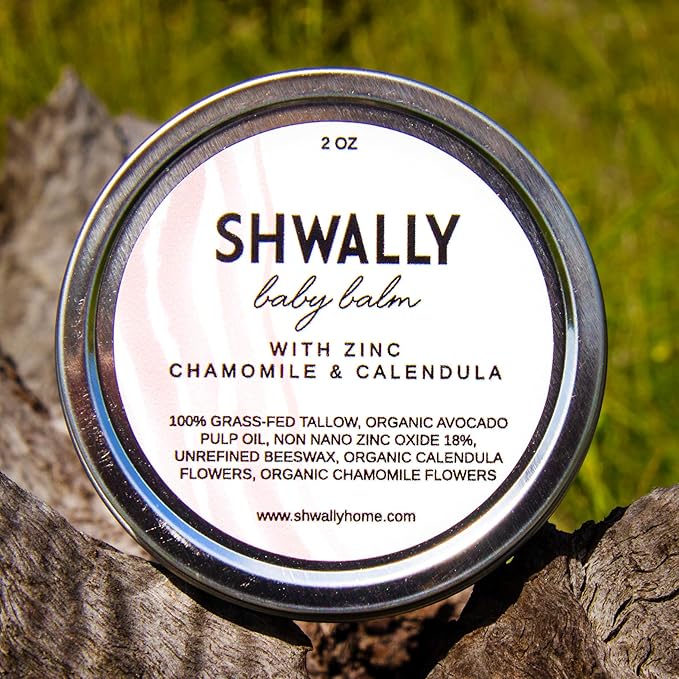 Shwally Tallow & Calendula Baby Bootie, Lip and Nipple Balms, The Ultimate Paleo Skin and Baby Bootie Protector - All Edible Ingredients, Not Scented (White - Zinc + Chamomile, 2 X 2 Oz)
