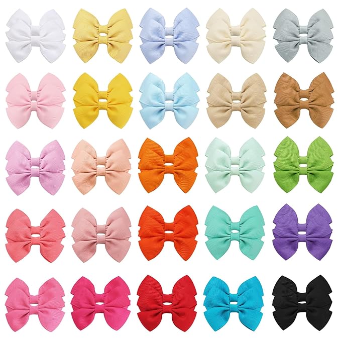 50PCS Baby Girls Hair Clips, 3 Inch Grosgrain Ribbon Hair Bows Toddlers Girls, Alligator Clips Barrettes Hair Pins Hair Accessories for Infants Kids 25 Colors In Pairs