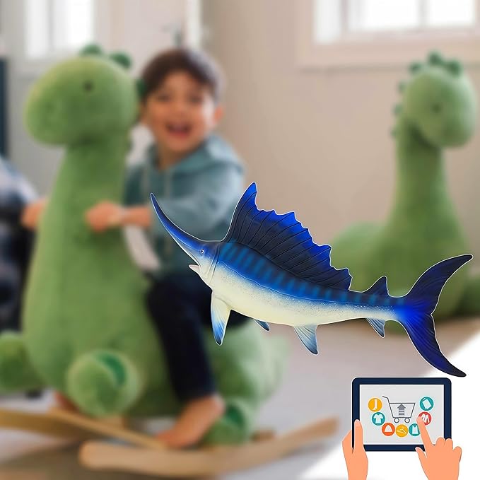 Gemini&Genius Sea Animal Sailfish Action Figure Soft Rubber 17” Swimming Pool Bathtub Toys, Realistic Ocean Animals Swordfish Educational and Role Play Toys for Kids and Collectors (Blue Sailfish)