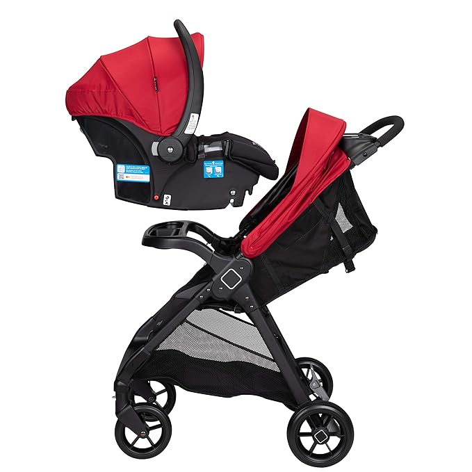 Safety 1st Smooth Ride Travel System Stroller and OnBoard FLX Infant Car Seat, Newborn to Toddler Baby Combo, Easy-Install, Large Canopy, Ample Storage, Foldable, Rear-Facing 4-30 lbs, Black Cherry
