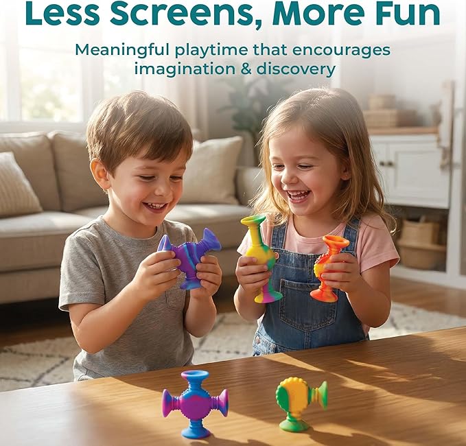 BUNMO Rainbow Textured Suction Toys – 10 Pack | Bath Toys and Suction Toys | Silicone Kids Bath Toys for Kids Ages 3+ | Bathtub Toys, Shower Toys & Travel | BPA-Free