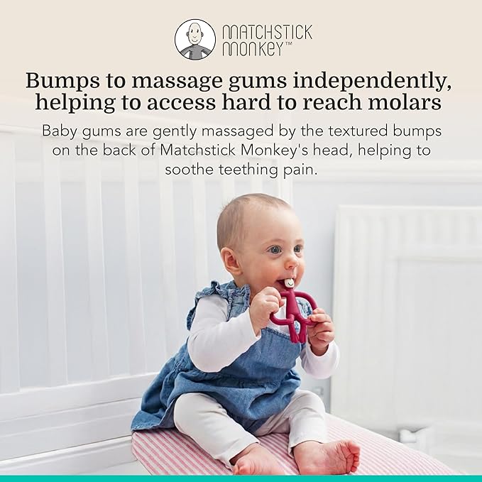 Matchstick Monkey Original Teether & Gel Applicator – Silicone Baby Teether, Easy-to-Grip, BPA-Free, Supports Self-Soothing & Early Brushing, 3 Months+, 4 Inches, Rubine Red