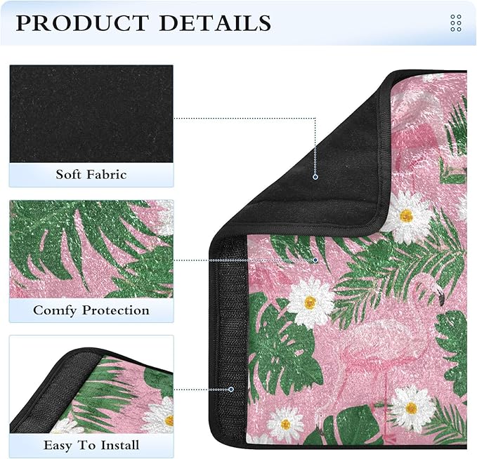 2 Pack Seatbelt Covers Seat Belt Cover Pad for Adults Boys Girls Car Seat Strap Covers Pads Cushion Universal Shoulder Strap Pad Protector for Backpack Camera Bag 10x7.7Inch Cute Pink Daisy Flamingos