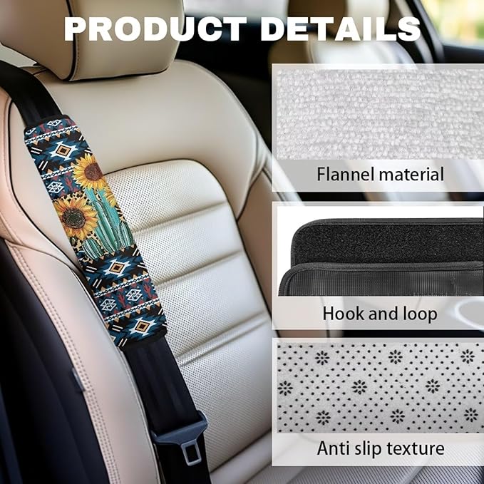 Seat Belt Cover Pad 2 Packs Shoulder Strap Pad Sunflower Easy to Install Seat Belt Cushions Pads for Car Truck SUV Airplane Backpack Straps Birthdays Gifts Neighbors