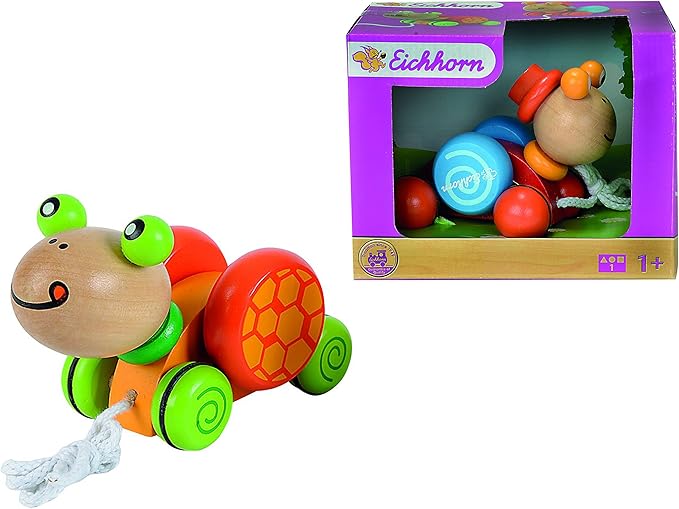 Eichhorn 100002414 Pull-Along Animal, 2 Assorted Designs Snail/Turtle 15 cm for Drawing