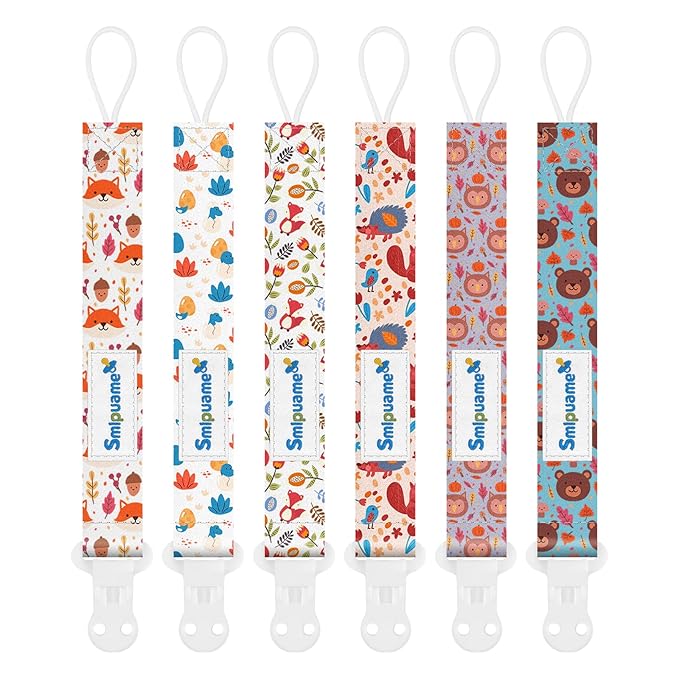 Smlpuame Pacifier Clip for Baby Boys Girl,6 Pack Stylish Binky Clips Strap,Paci Holder with Clips Universal Lightweight Fits Most Pacifiers Teeher Toy Teething Ring Soothie,Baby Gifts(Animal)