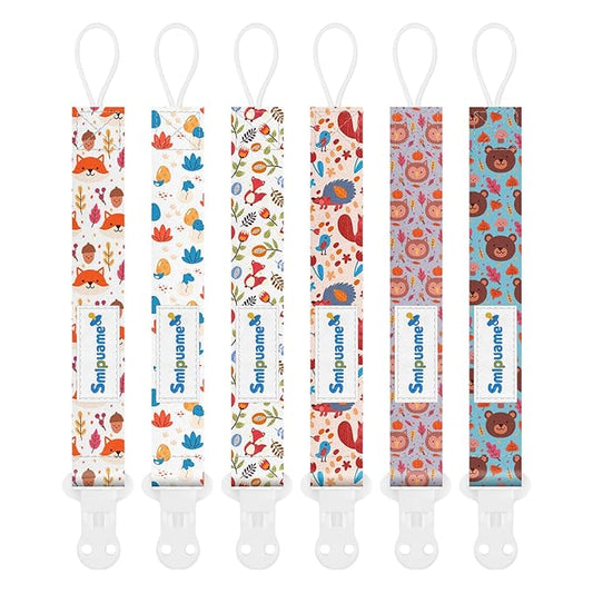 Smlpuame Pacifier Clip for Baby Boys Girl,6 Pack Stylish Binky Clips Strap,Paci Holder with Clips Universal Lightweight Fits Most Pacifiers Teeher Toy Teething Ring Soothie,Baby Gifts(Animal)