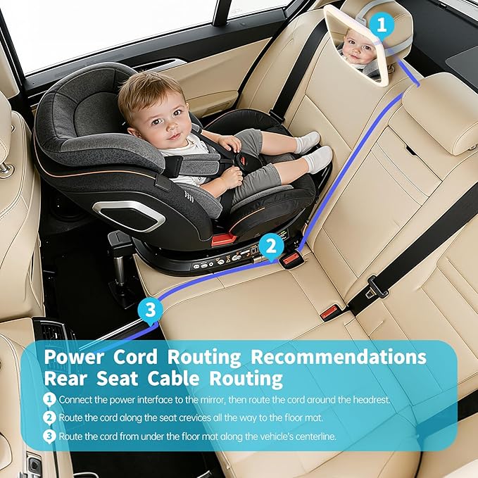 Baby Car Mirror with Remote Control Light, Shatterproof, 360° Adjustable Wide View with Night Vision, Easy Install for Rear Facing Infant Backseat (Voice gradient white)