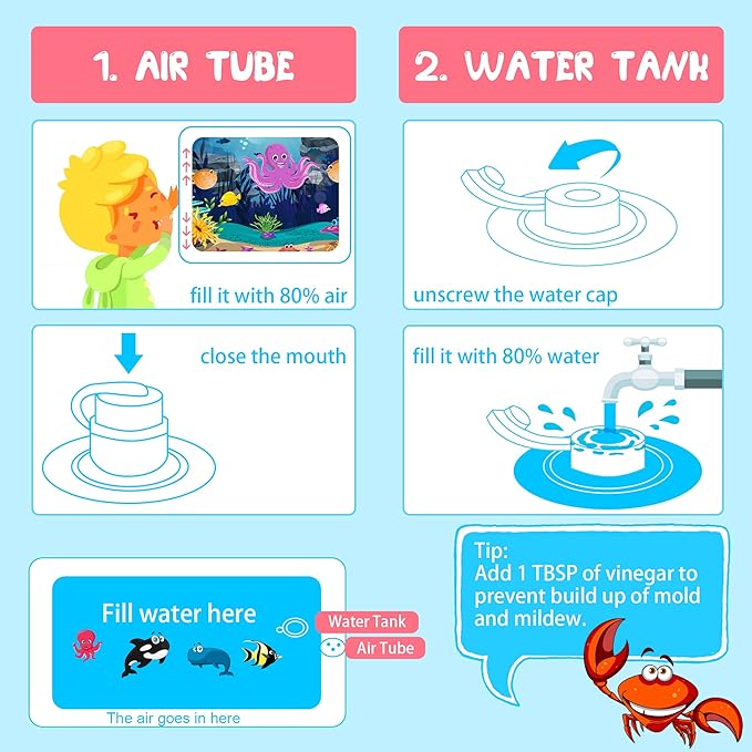 Inflatable Tummy Time Water Mat with Mirror – Portable Baby Play Mat for 0–12 Month Infants, Strengthen Muscles & Promote Sensory Development, Gift for Boys & Girls