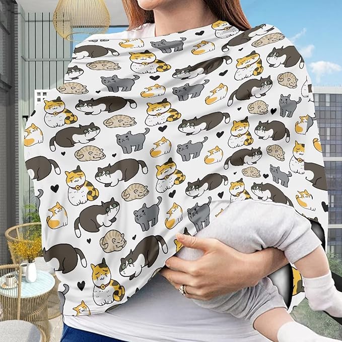 GIFTPUZZ Cute Cats Nursing Cover for Breastfeeding Car Seat Covers for Babies Blocks Sunlight Ultra-Soft Car Seat Canopy Breathable Multipurpose Design Light Blanket Stroller Cover