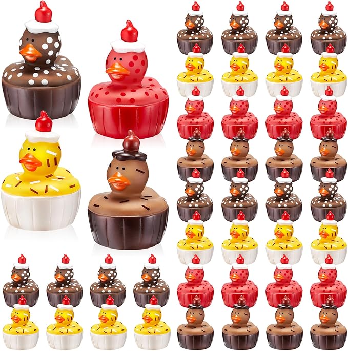 Deekin 24 Pcs Rubber Ducks 2" 4 Style Cute Ducks Bulk Small Assortment Duckies Pool Party Favors Decoration (Cupcake)