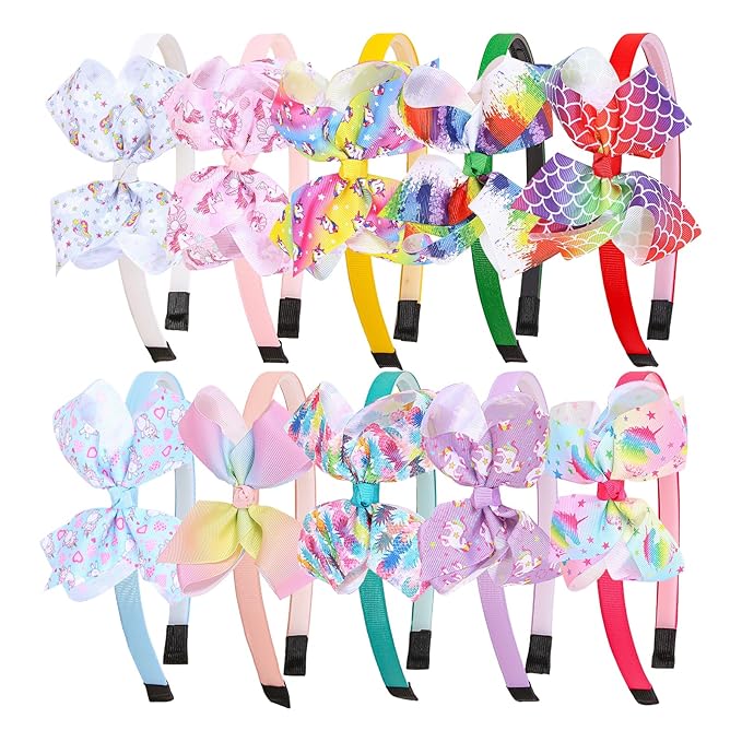 10pcs Unicorn Hair Bows Headbands Pineapple Mermaid Print Headband Girls Princess Hairbands for Children Kids