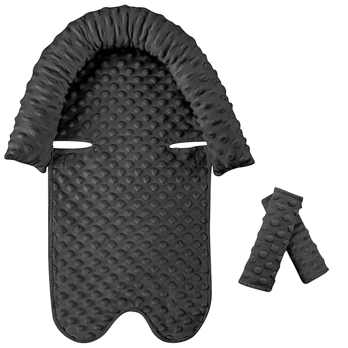 Pea Pod Infant Carseat Insert Baby Car Seat Head and Body Support with 2 Strap Covers, Ultra Soft Warm Minky Dot Fabric Backing, Baby Essential for Newborn, Black