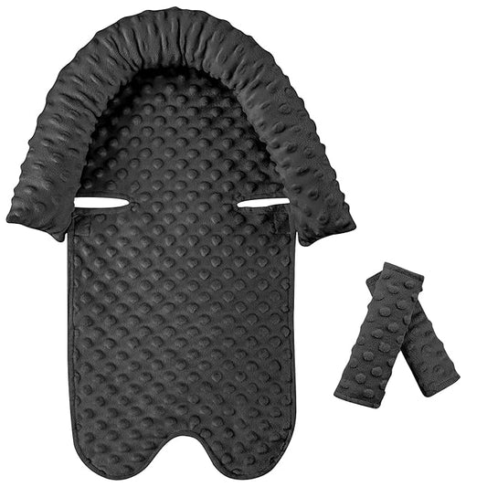 Pea Pod Infant Carseat Insert Baby Car Seat Head and Body Support with 2 Strap Covers, Ultra Soft Warm Minky Dot Fabric Backing, Baby Essential for Newborn, Black
