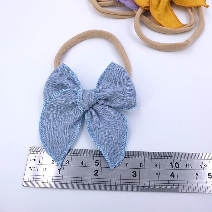 Sugarmelon Original Cotton Gauze Headband for Newborn Toddler Infant Baby Girl Kids Muslin Cotton Hair Bow Headbands Turban Elastic Hair Bands (2 pcs Smoke Blue)