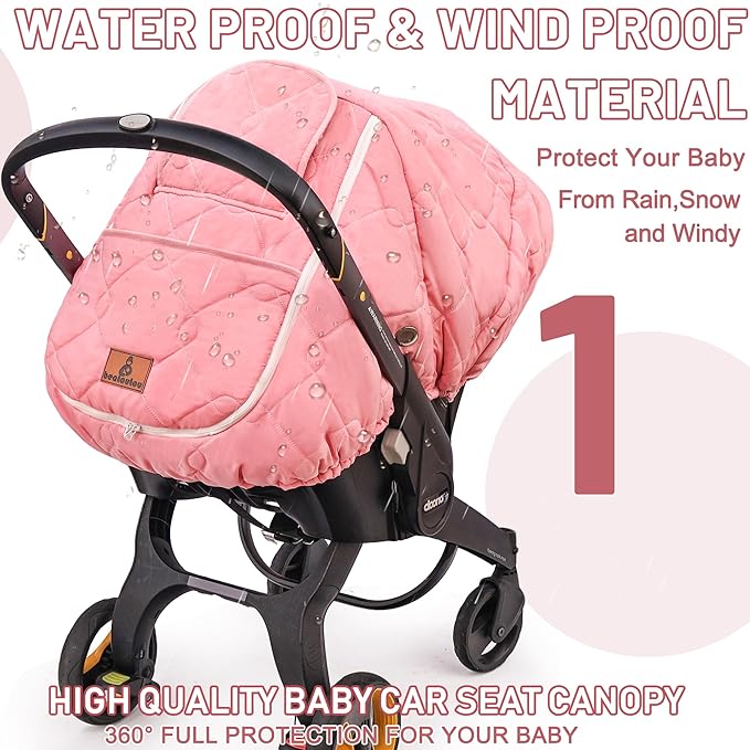 Winter Carseat Cover for Baby，Waterproof Baby Car Seat Cover Compatible with Doona Car Seat and Stroller，Cold Weather Warm Car Seat Covers for Babies, Keeps Babies Warm and Cozy (Pink)