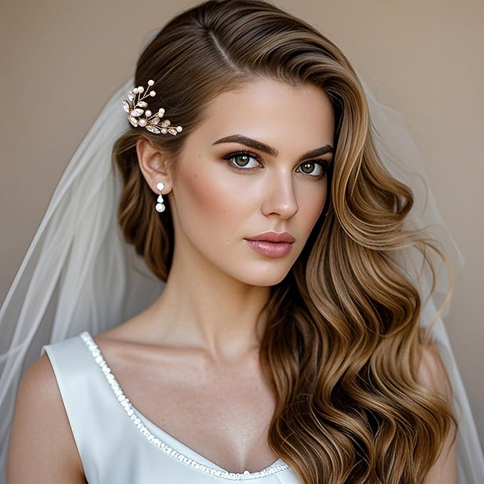 Oriamour 6 Pcs Rhinestone Wedding Hair Accessories Pearl Crystal Bobby Bridal Hair Clips Jewelry for Brides Bridesmaids Women Girls (Gold, 3.5'')
