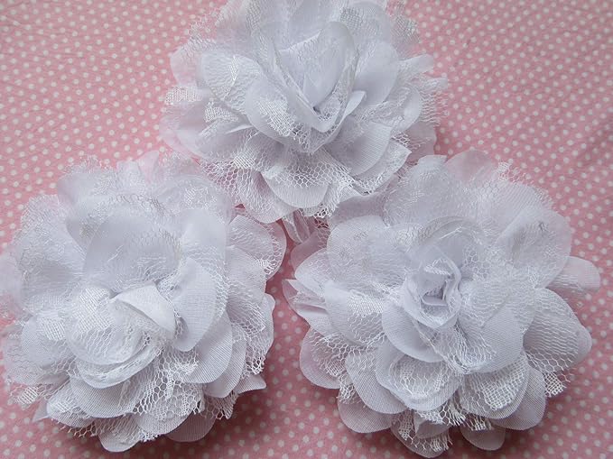 YYCRAFT Large Chiffon Lace Flower 4.25" Hair Flower for DIY Headband Baby Flowers Bows Craft and Party Decoration(White,8pcs)