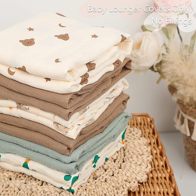 Pea Pod Muslin Baby Lounger Cover 2 Pack Cotton Slipcover, Soft Breathable Infant Lounger Covers Only for Newborn Baby Nest Lounger Sheets for Cozy Naps 0-12 Months（Koala)